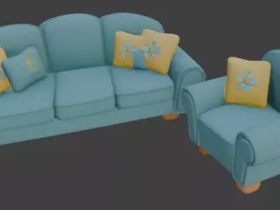 Cartoon style sofa set 3D model purchase