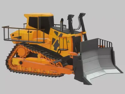 Hydraulic bulldozer tracked construction site vehicle orange Low-poly 3D model