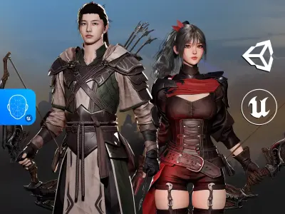 MMORPG Advanced Archers - Medieval Fantasy Modular Character Low-poly 3D model