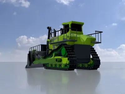Hydraulic bulldozer tracked construction site vehicle green Low-poly 3D model