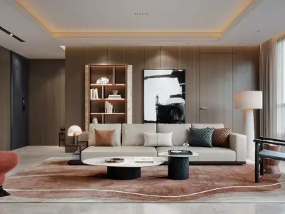 Modern luxury living and dining room interior 3D model purchase