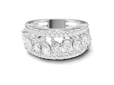 Bridal Diamond Engagement Band With Marquise and Pear Diamond 3D print model