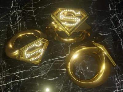 Supermans Gold Ring Concept Low-poly 3D model