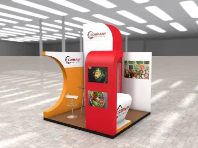 Exhibition Stand Booth stall 3x3m Height 376cm 3 Sides Open 3D model