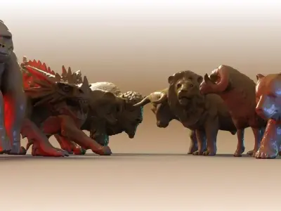 Beast Collection 1 group of animals in line 3D model