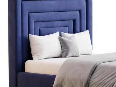 Maklaine Contemporary Navy Velvet Full Bed 3D model