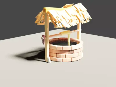 Low poly well wooden water Free low-poly 3D model