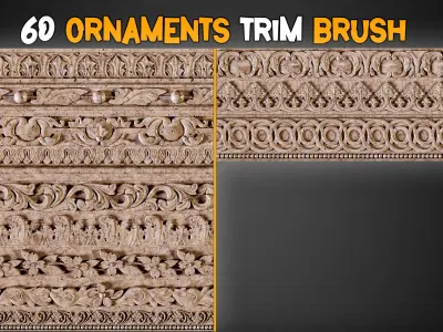 60 Ornaments Trim Brush and 3D model and Free Tutorials  Vol 6 Low-poly 3D model