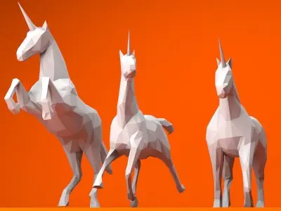 6 Lowpoly Unicorns three Low-poly 3D model