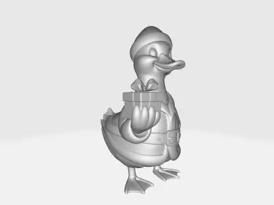 Santa Goose Holding Gift Christmas Goose Figurine Whimsical Xmas 3D print model