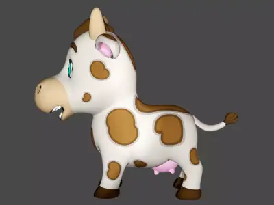 Rigged Light Brown Spotted Cute Farm Cow Low-poly 3D model Low-poly 3D model