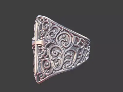 vintage ornate cross scrollwork ring 3D print model