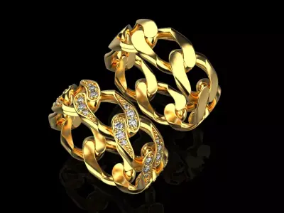 Diamond Cuban Ring  and Cuban ring without diamond 3D print model