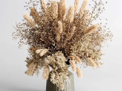 pampas dry flowers in a concrete vase bouquet 52 3D model