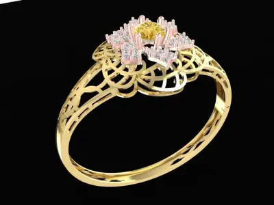 Elegant Filigree Floral Gemstone Ring for Women  1208 3D print model