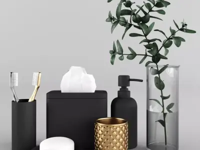 Bathroom Set of toiletries and plant 3D model
