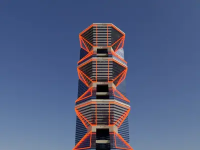 Outsized glass skyscraper with light Low-poly 3D model