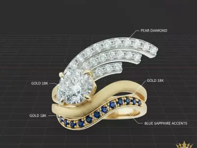 Celestial Comet Ring Diamond and  Sapphire Luxury Curve Design 3D print model