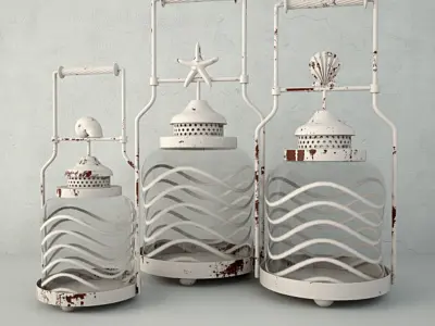 Frosted Globe Shell Lantern Set 3D model