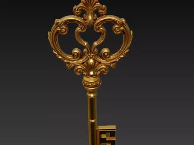 Golden Ornate Key - Royal Relic 3D Model 3D print model