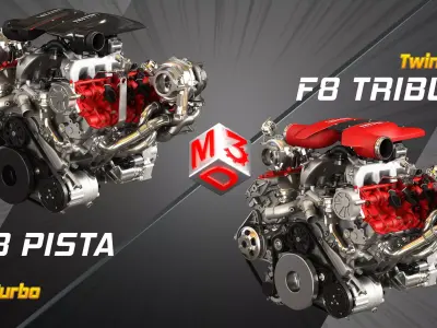 488 Pista - F8 Tributo Engines - V8 Twin Turbo Engines 2 in 1 3D Model Collection