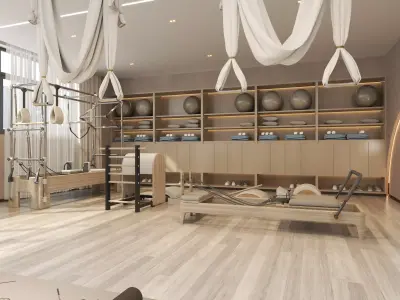 Modern Pilates Studio Interior Scene Low-poly 3D model