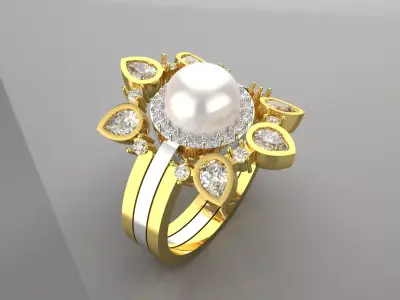 STL 3DN bride pearl  wedding luxury ring model wr0012  3D print model