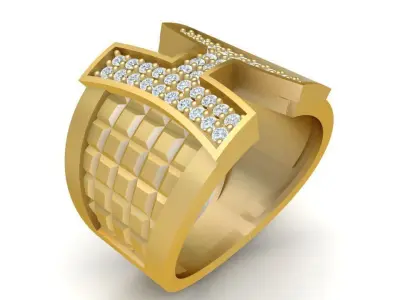 Luxury Initial H Diamond Men Ring 1975 3D print model