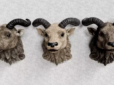 Goat Heads with Spiral Horns Low-poly 3D model