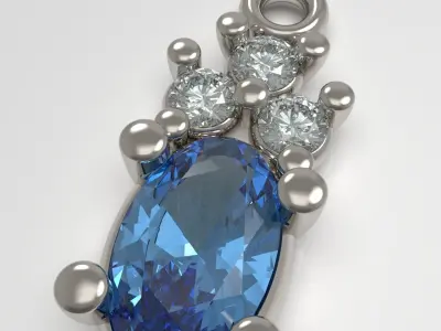 Pendant with oval gem 3D print model