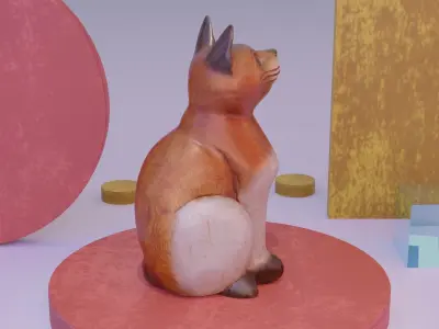 Cat wood statue 01 high-poly 3D model