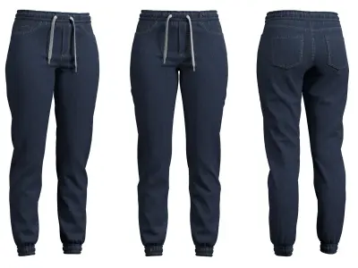 Womens Casual Tie-Front Fashion Jogger Denim Pants Blue - MD 3D model