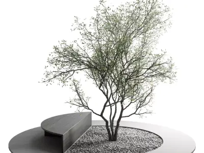 Urban Environment Urban Furniture Green Benches Low-poly 3D model