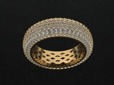 Luxury Golden Diamond Pave Ring 3D print model
