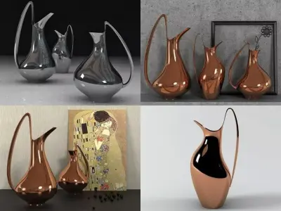 Pitchers four different vases and painting 3D model