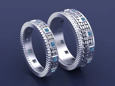 Statement Texture Band Couple Ring CAD Design Art 3D print model