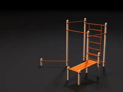 Workout 9 orange exercise equipment 3D model