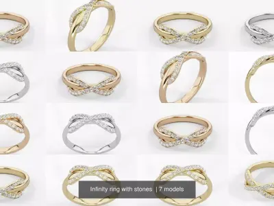 Infinity ring with stones  3D Model Pack