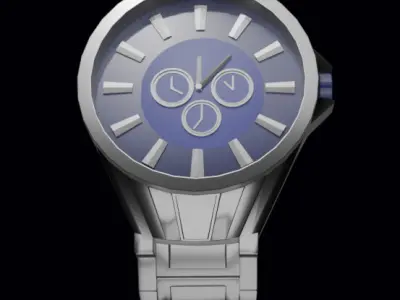 Detailed stainless steel watch Low-poly 3D model