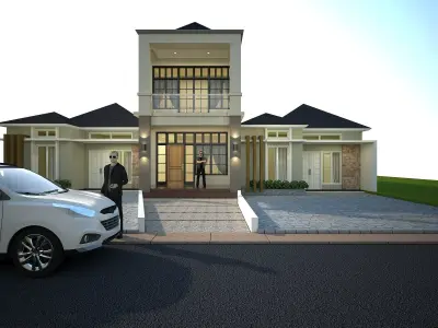 Facade house with two stories and car 3D model