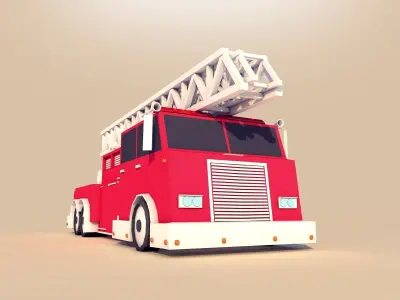 Cartoon Low Poly Fire Truck Car  Low-poly 3D model