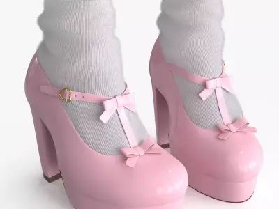 Lolita Kawaii Platform Vintage Shoes Low-poly 3D model
