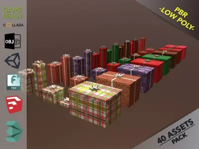 Christmas Gift Box Pack1 Low-poly 3D model