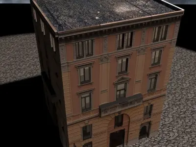 Building old in middle of storm Low-poly 3D model
