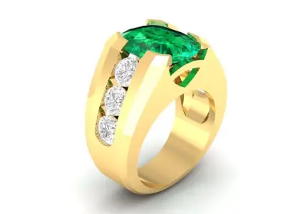 Mens Oval Emerald Diamond Gold Ring 3D Model   164 3D print model