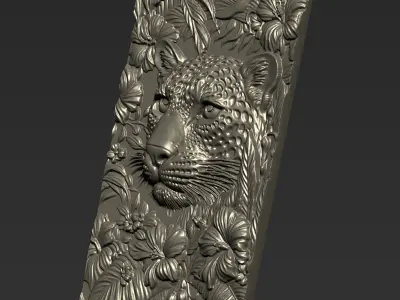 Leopard Head with Flowers Background  A65 3D print model