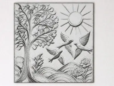 3D Wall Panel mural decor set relief stl 08  3D model