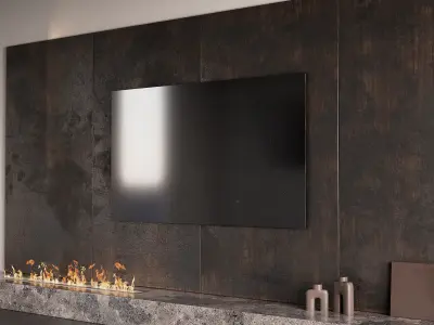 Decorated TV wall with fireplace 3D model
