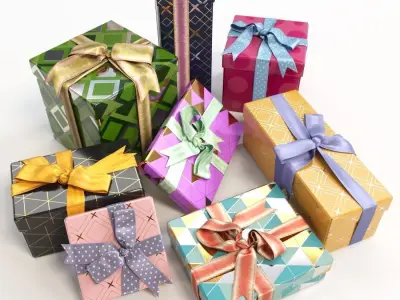 25 unique gift boxes with ribbons 3D Model Collection