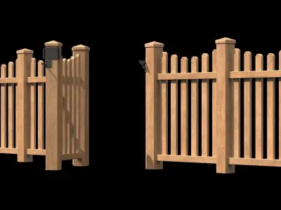 Wooden Fence set PBR 10 Low-poly 3D model